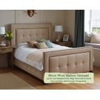 Small Double Bed Jura Moon Wool Melton Oatmeal 150cm Low Headend High Buttoned Footend Self Buttoned Vintage Studs