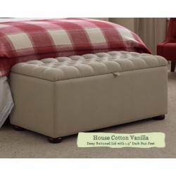 Large Ottoman House Cotton Vanilla Deep Buttoned Lid 1.5ins Dark Bun Foot