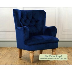 Bowmont Chair Flat Velvet Royal Self Piped Self Buttoned Light Legs