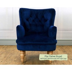 Bowmont Chair Flat Velvet Royal Self Piped Self Buttoned Light Legs