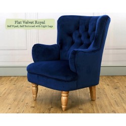 Bowmont Chair Flat Velvet Royal Self Piped Self Buttoned Light Legs