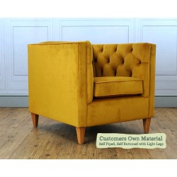 Teviot Chair Customers Own Material Self Piped Self Buttoned Light Legs
