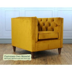 Teviot Chair Customers Own Material Self Piped Self Buttoned Dark Legs