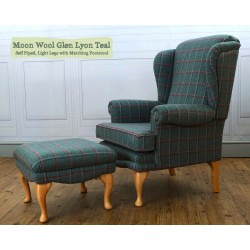 Lyon Chair Moon Wool Glen Lyon Teal Self Piped Light Legs