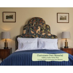Small Double Bed Eigg Zoffany Arden Velvet Blue Contrast Piped and bed Base Customers Own Material