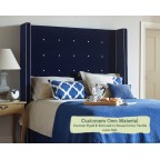 Single Headboard Winged Mull Customers Own Material Contrast Piped Contrast Buttoned House Cotton Vanilla