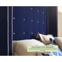 Small Double Headboard Winged Mull Customers Own Material Contrast Piped Contrast Buttoned House Cotton Vanilla