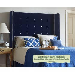 Emperor Headboard Winged Mull Customers Own Material Contrast Piped Contrast Buttoned House Cotton Vanilla