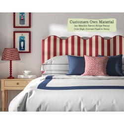 Small Double Solas Headboard in Ian Mankin Devon Stripe Peony Contrast Piped Edge in Peony 77cm High