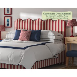 Double Solas Headboard in Ian Mankin Devon Stripe Peony Contrast Piped Edge in Peony 77cm High
