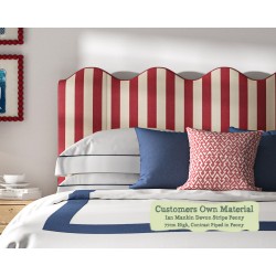 Double Solas Headboard in Ian Mankin Devon Stripe Peony Contrast Piped Edge in Peony 77cm High