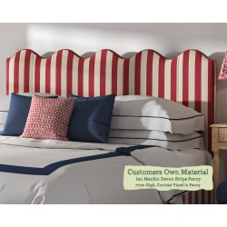 Kingsize Solas Headboard in Ian Mankin Devon Stripe Peony Contrast Piped Edge in Peony 77cm High