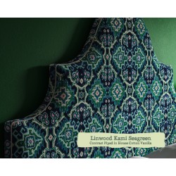 Small Double Headboard Samson Linwood Kami Seagreen Contrast Piped in HC Vanilla