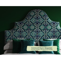 Super King Headboard Samson Linwood Kami Seagreen Contrast Piped House Cotton Vanilla