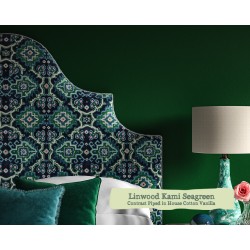 Emperor Headboard Samson Linwood Kami Seagreen Contrast Piped House Cotton Vanilla