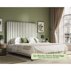 Kingsize Faray Grand Bed Ian Mankin Devon Stripe Sage 165cm Self Piped 6ins Leg
