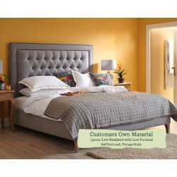 Small Double Bed Easdale Customers Own Material Low Headend Low Footend Self Buttoned Vintage Studs