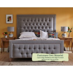 Small Double Bed Easdale Customers Own Material High Headend High Footend Self Buttoned Chrome Studs