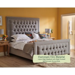 Kingsize Bed Easdale Customers Own Material High Headend High Footend Self Buttoned Chrome Studs