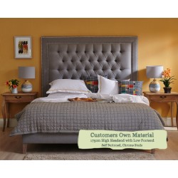 Super King Bed Easdale Customers Own Material High Headend Low Footend Self Buttoned Chrome Studs