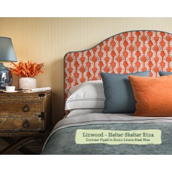 Barra Bed in Linwood Helter Skelter Etna, Contrast Piped in Romo Linara Steel Blue