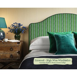 Barra Bed in Linwood High Wire Wimbledon, Contrast Piped in Romo Linara Indigo