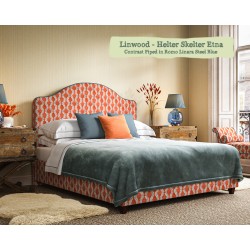 Barra Bed in Linwood Helter Skelter Etna, Contrast Piped in Romo Linara Steel Blue