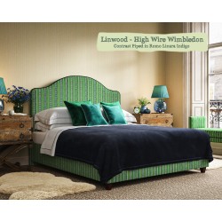 Barra Bed in Linwood High Wire Wimbledon, Contrast Piped in Romo Linara Indigo