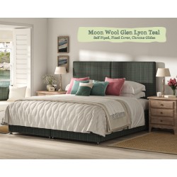 Shown in Moon Wool Glen Lyon Teal, Self Piped, Fixed Cover, Standard Drawers, Chrome Glides.