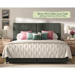 Shown in Moon Wool Glen Lyon Teal, Self Piped, Fixed Cover, Standard Drawers, Chrome Glides.