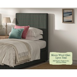 Shown in Moon Wool Glen Lyon Teal, Self Piped, Fixed Cover, Standard Drawers, Chrome Glides.