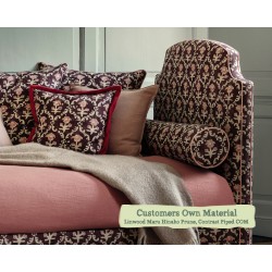 Puffin Daybed in Linwood Maru Hinako Prune, Contrast Piped in COM, High Headend + Footend, With Drawer + Bolsters