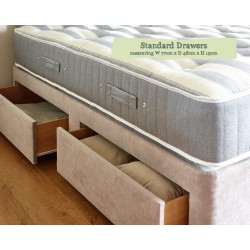 Kingsize Coll Bed Base showing open Standard Drawers
