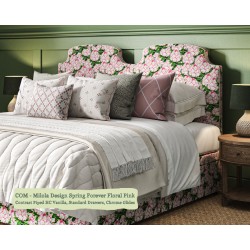Puffin Coll Bed shown in Milola Design Spring Forever Floral Pink, Contrast Piped House Cotton Vanilla.
