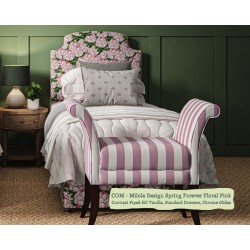 Puffin Coll Bed shown in Milola Design Spring Forever Floral Pink, Contrast Piped House Cotton Vanilla.