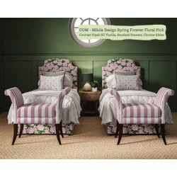 Puffin Coll Bed shown in Milola Design Spring Forever Floral Pink, Contrast Piped House Cotton Vanilla.