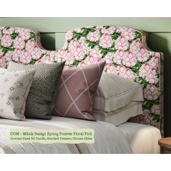 Puffin Coll Bed shown in Milola Design Spring Forever Floral Pink, Contrast Piped House Cotton Vanilla.