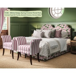 Puffin Coll Bed shown in Milola Design Spring Forever Floral Pink, Contrast Piped House Cotton Vanilla.