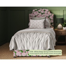Puffin Coll Bed shown in Milola Design Spring Forever Floral Pink, Contrast Piped House Cotton Vanilla.