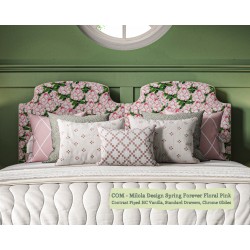 Puffin Coll Bed shown in Milola Design Spring Forever Floral Pink, Contrast Piped House Cotton Vanilla.
