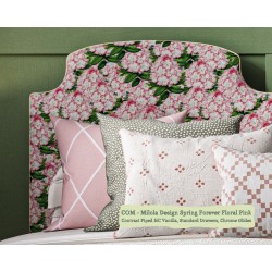 Puffin Coll Bed shown in Milola Design Spring Forever Floral Pink, Contrast Piped House Cotton Vanilla.