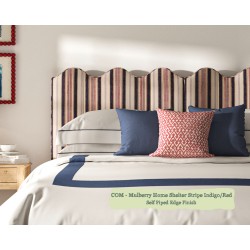 Solas Coll Bed shown in Mulberry Home Shelter Stripe Indigo/Red, Self Piped with Chrome Glides and Standard Drawers.