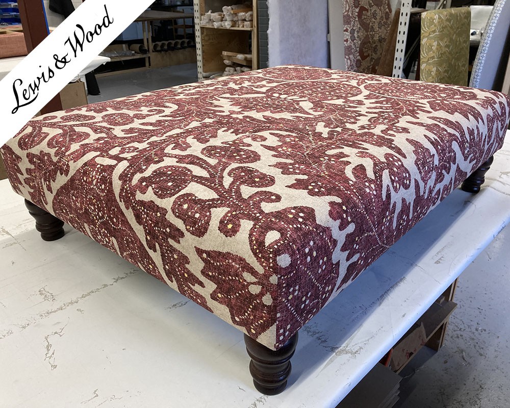 30ins x 40ins Arden Footstool in Lewis & Wood Pomegranate Raspberry DD