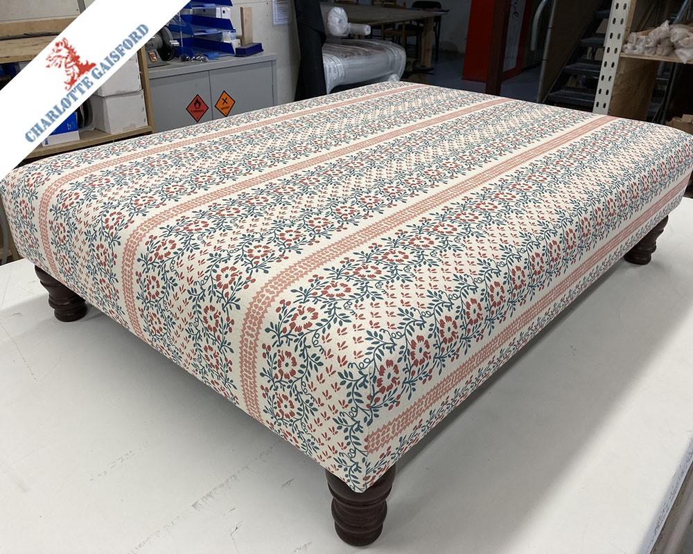 30ins x 40ins Arden Footstool in Charlotte Gaisford Suzanne Red DD