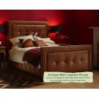 Single Bed Jura Antique Matt Leather Honey 150cm Low Headend High Buttoned Footend Self Buttoned Vintage Studs