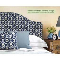 Barra Headboard in Linwood Maru Hinako Indigo, 90cm High, Contrast Piped in Romo Linara Steel Blue