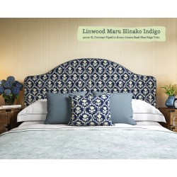 Barra Headboard in Linwood Maru Hinako Indigo, 90cm High, Contrast Piped in Romo Linara Steel Blue