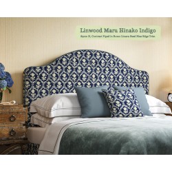 Barra Headboard in Linwood Maru Hinako Indigo, 89cm High, Contrast Piped in Romo Linara Steel Blue