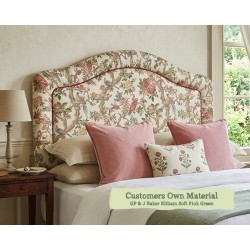 Super King Tresco Headboard in GP&J Baker Eltham Soft Pink Green, with Contrast Piping COM and Matching Border