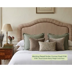 Small Double Tresco Headboard in Rose Uniacke Heavy Weight Linen Rum, Contrast Piped in COM with Matching Pleated Border